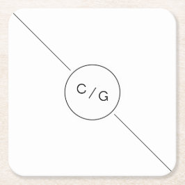 Porta-copo De Papel Quadrado Monograma moderno minimalista de casamento preto e