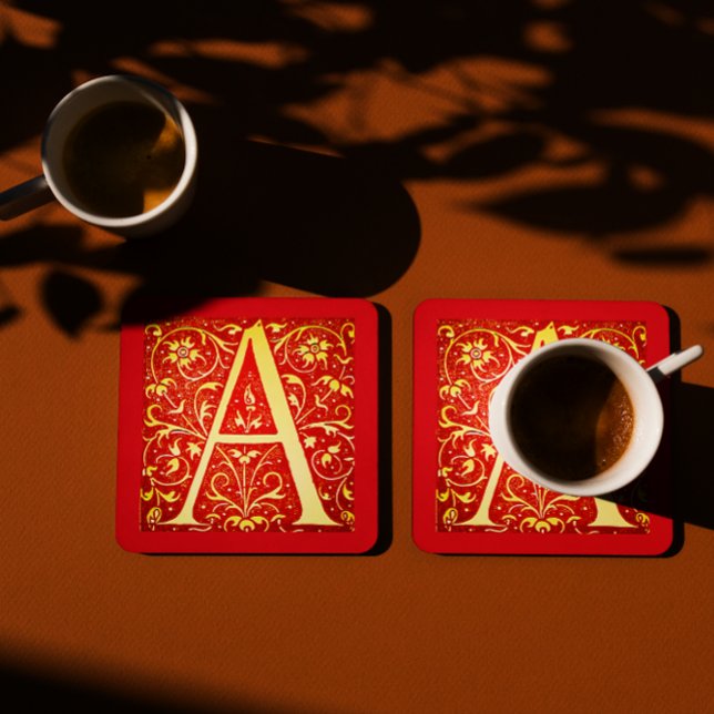 Porta-copo De Papel Quadrado Monograma ornamental antigo - maiúsculo A (Criador carregado)