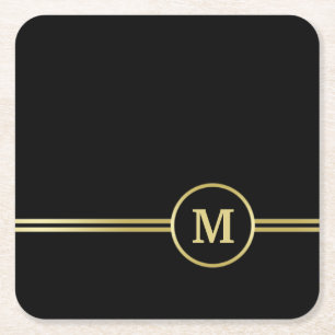 Porta-copo De Papel Quadrado Monograma personalizado de ouro elegante a preto