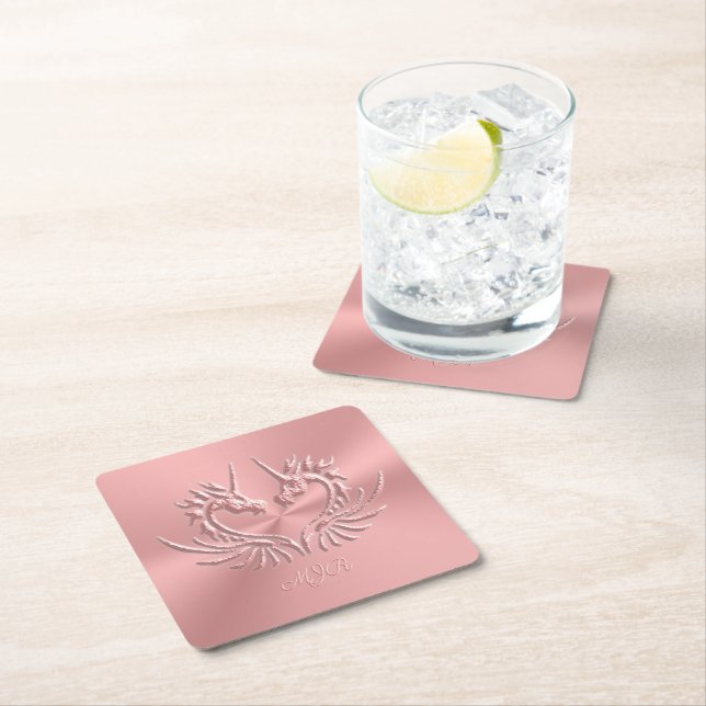 Porta-copo De Papel Quadrado Monograma Personalizado, Rosa, Dragão Escalável Co (Insitu)