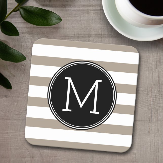 Porta-copo De Papel Quadrado Monograma Preto com Traço Branco (Personalized coaster with a monogram)