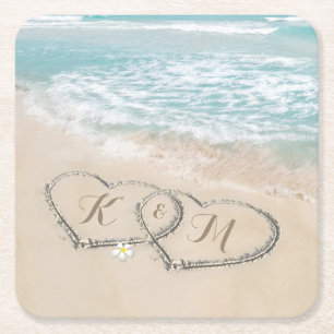 Porta-copo De Papel Quadrado Monograma Tropical Beach Heart Shore