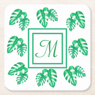 Porta-copo De Papel Quadrado Monstera Deliciosa Monogramo, unidade de queijo su