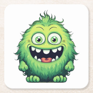Porta-copo De Papel Quadrado Monstro Verde Fofo Sorridente Desenho Animado