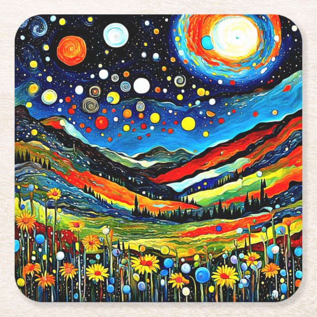 Porta-copo De Papel Quadrado Montanha Lua 4 (Frente)