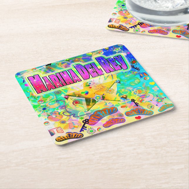 Porta-copo De Papel Quadrado Montanha Russa da Hora da Época de Marina Del Rey (Inclinado)