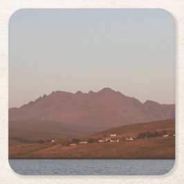 Porta-copo De Papel Quadrado Montanhas Skye Cuillin Céu Vermelho Dramático Arte