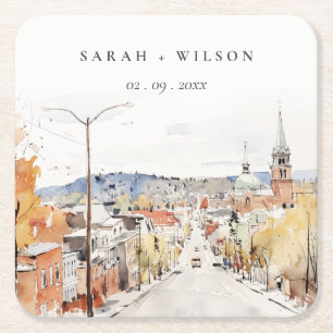 Porta-copo De Papel Quadrado Montpelier City Scape Vermont Watercolor Casamento