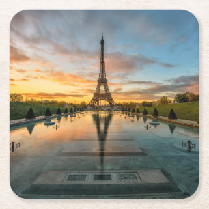 Porta-copo De Papel Quadrado Monumentos   Torre Eiffel Sunrise