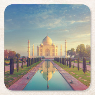 Porta-copo De Papel Quadrado Monuments   Taj Mahal Colors