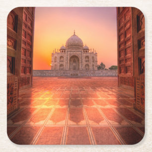 Porta-copo De Papel Quadrado Monuments   Taj Mahal, India at Sunset