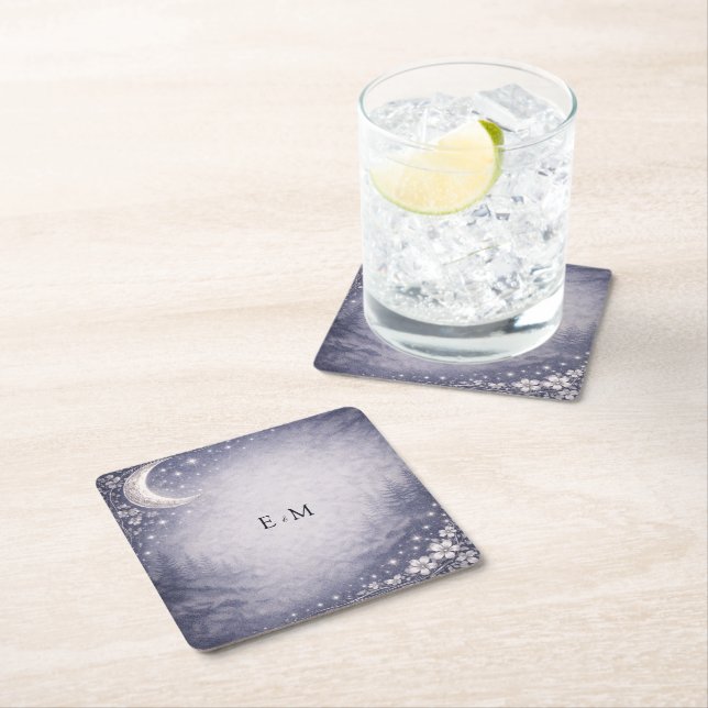 Porta-copo De Papel Quadrado Moonlit Grove Celestial Woodland Wedding (Insitu)