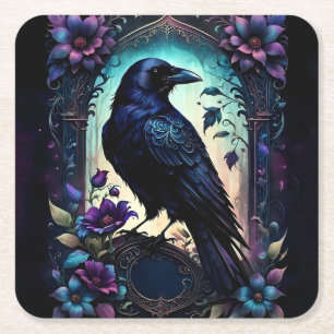 Porta-copo De Papel Quadrado Moonlit Raven   Suite de Noiva Floral Gótica. 