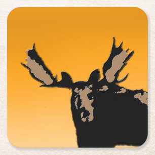 Porta-copo De Papel Quadrado Moose no Sunset - Arte original sobre a vida selva
