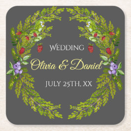 Porta-copo De Papel Quadrado Morangos da floresta aquática, terra do casamento