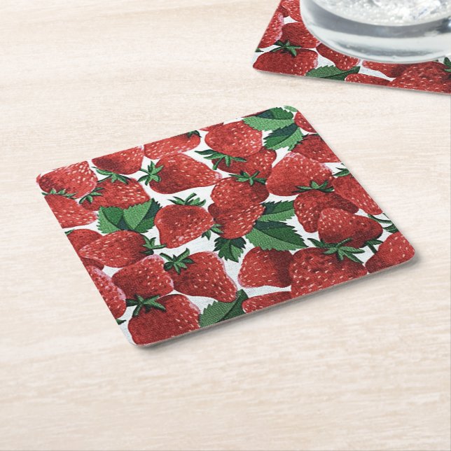 Porta-copo De Papel Quadrado Morangos e Creme (Inclinado)