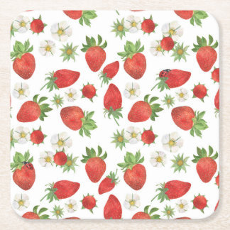 Porta-copo De Papel Quadrado Morangos Flores: Aquarelas - Arte Sem Costura