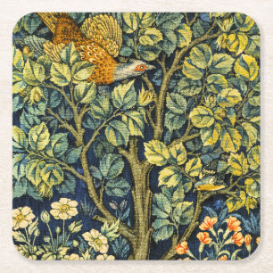 Porta-copo De Papel Quadrado Morris Vintage Pheasant squirrel & Flor Patterno
