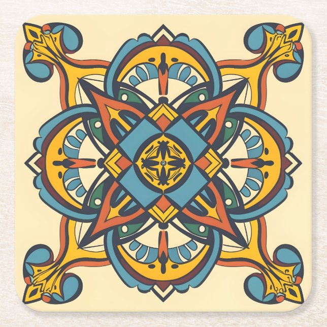 Porta-copo De Papel Quadrado Mosaico andaluz marroquino (Frente)