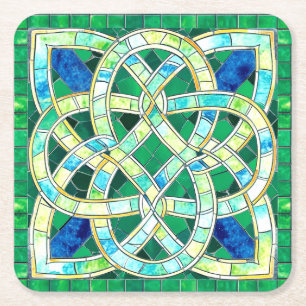 Porta-copo De Papel Quadrado Mosaico Celta Verde Nó Pedra