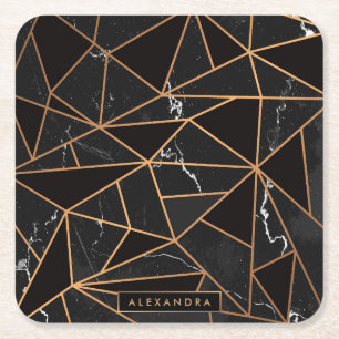Porta-copo De Papel Quadrado Mosaico de mármore preto e Ouro