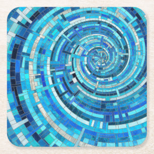 Porta-copo De Papel Quadrado Mosaico espiral de onda azul