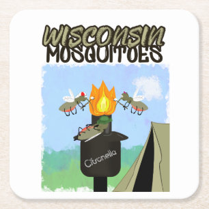 Porta-copo De Papel Quadrado Mosquitos de Wisconsin Cartoon - Acampamento por T