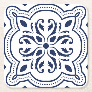 Porta-copo De Papel Quadrado Motif geométrico azul-marroquino