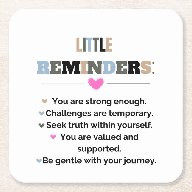 Porta-copo De Papel Quadrado Motivação Inspiracional Oferece pequenos lembretes (Frente)