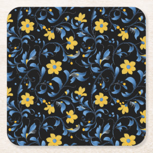 Porta-copo De Papel Quadrado motivos folclóricos florais ucranianos.