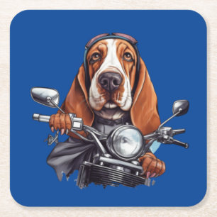 Porta-copo De Papel Quadrado Motoqueiro canino legal, motorista de cão basset h