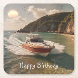 Porta-copo De Papel Quadrado Motor Boat Birthday