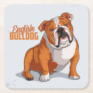 Porta-copo De Papel Quadrado Muito bonito e colorido desenho do Bulldog Inglês