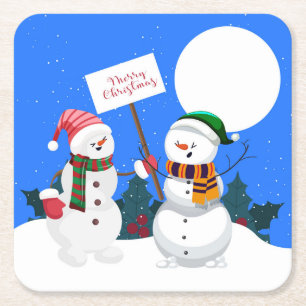 Porta-copo De Papel Quadrado Muito Divertido Feliz Natal Desenho Neve