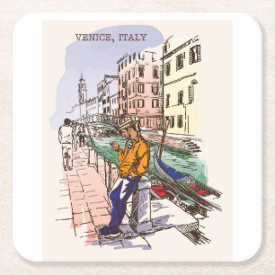 Porta-copo De Papel Quadrado Muito Divertido Veneza Itália Desenho Conjunto de