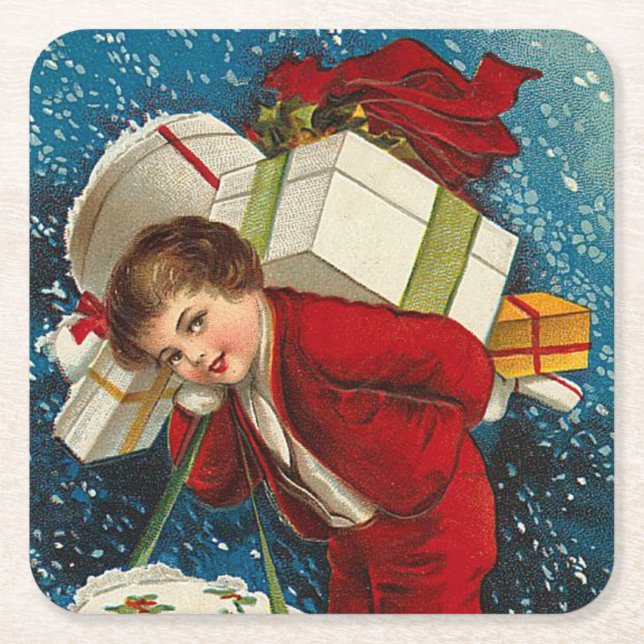 Porta-copo De Papel Quadrado Muitos pacotes de Natal (Frente)