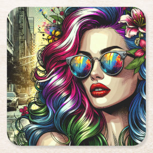 Porta-copo De Papel Quadrado Mulher Bonita na Cidade