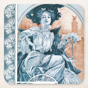 Porta-copo De Papel Quadrado Mulher com Rosa, Mucha