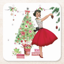 Mulher do Natal de 1950 com árvore de Natal