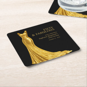 Porta-copo De Papel Quadrado Mulher Elegante Fabulosa Vestido Dourado Aniversár