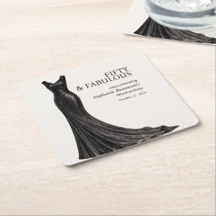 Porta-copo De Papel Quadrado Mulher Elegante Vestido Preto Fabuloso Aniversário
