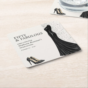 Porta-copo De Papel Quadrado Mulher Elegante Vestido Preto Fabuloso Aniversário