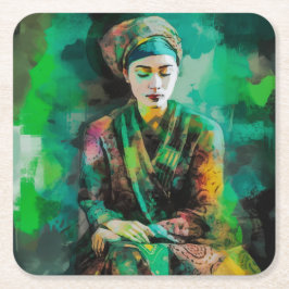 Porta-copo De Papel Quadrado Mulher em Verde