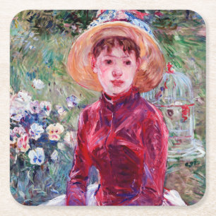 Porta-copo De Papel Quadrado Mulher em Vermelho, Berthe Morisot