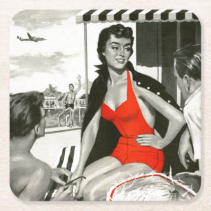 Porta-copo De Papel Quadrado Mulher encarnado