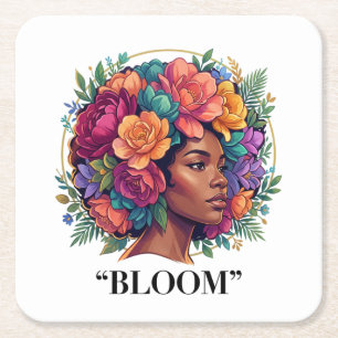 Porta-copo De Papel Quadrado Mulher Negra Afro Floral Escuro