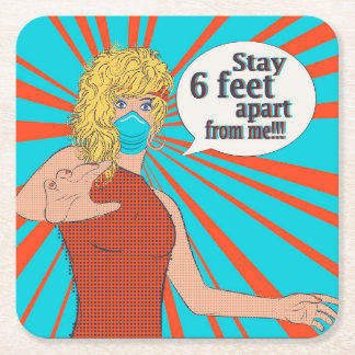 Porta-copo De Papel Quadrado mulher retrógrada de Pop art com máscara