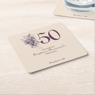 Porta-copo De Papel Quadrado Mulher Única Creme de Ameixa Floral 50º Aniversári