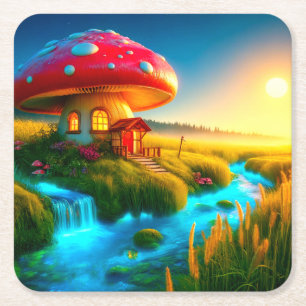 Porta-copo De Papel Quadrado Mushroom House