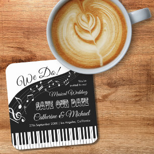 Porta-copo De Papel Quadrado Música de Piano Preto e Branco Salvar a Data do Ca